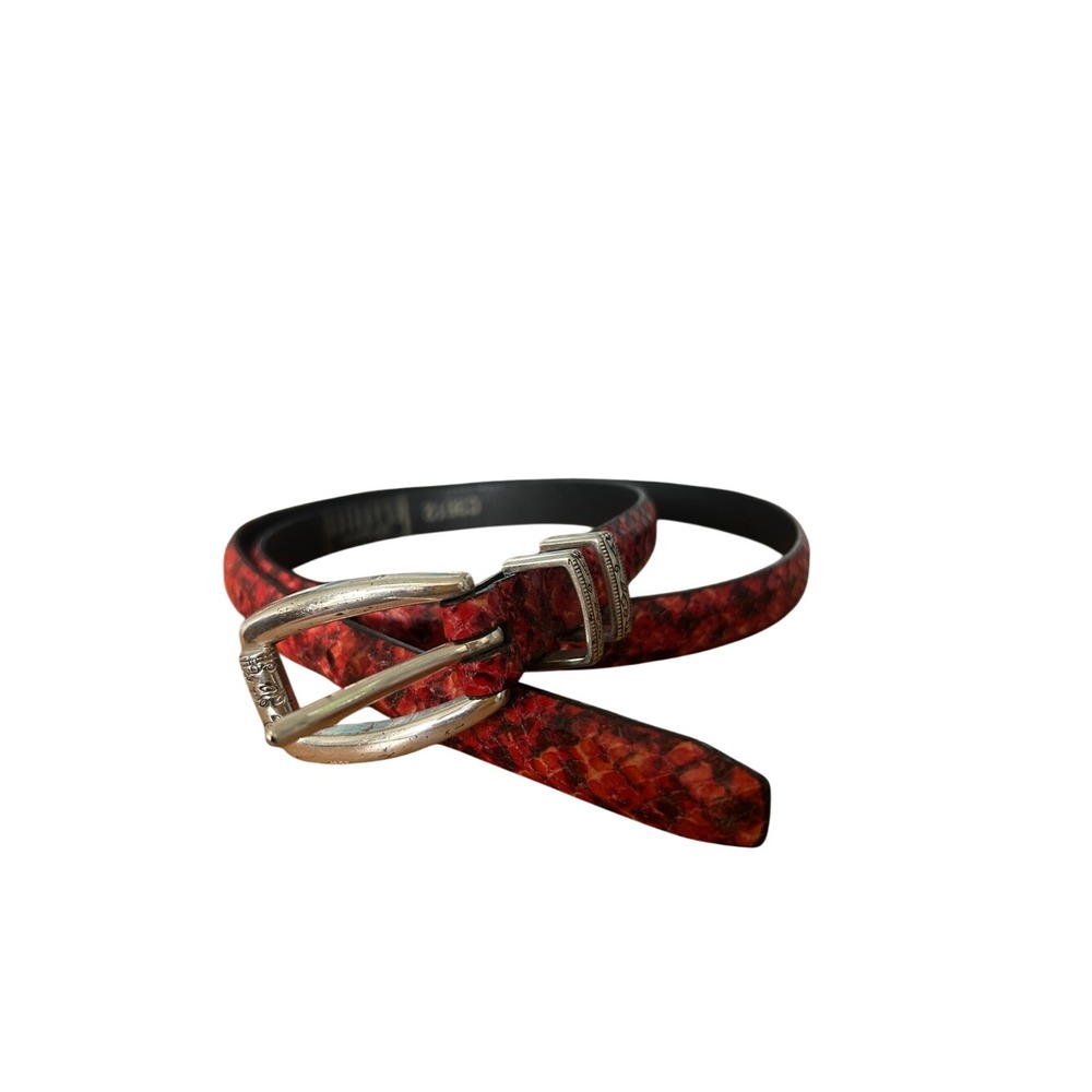 Brighton Classics Red Snakeskin Embossed Leather Skinny Belt Silver Buckle C3612